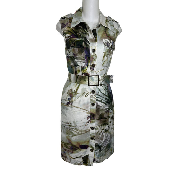 Yansi Fugel Ramie Button Front Shirt Dress Abstract Print ~.4‎ - Picture 1 of 7